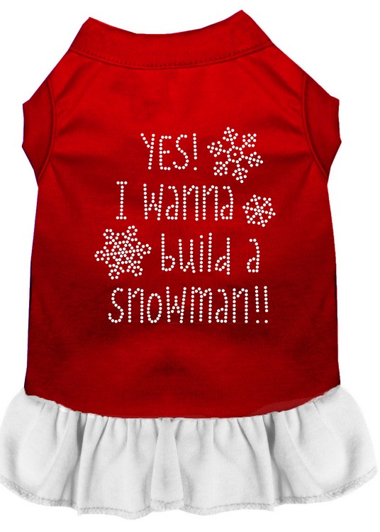 Yes! I want to Build a Snowman Rhinestone Dog Dress Red with White XXXL